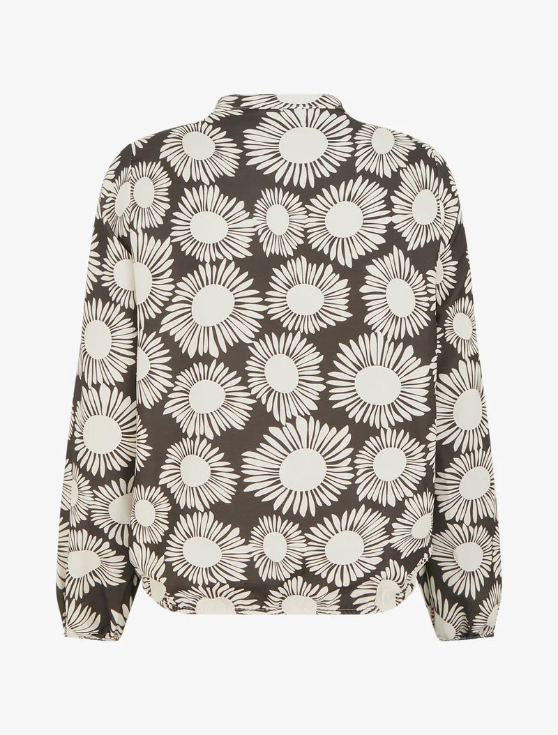 Bluse mit Blumenmuster und elastischen Bündchen. - Braun