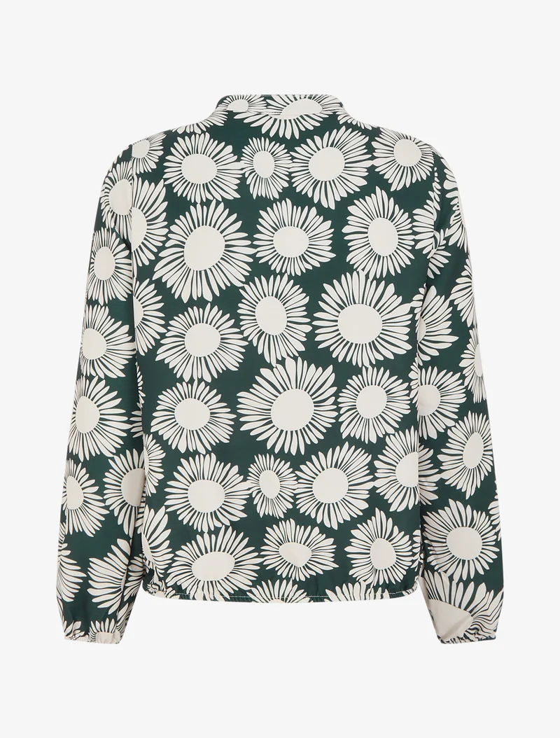 Bluse mit Blumenmuster und elastischen Bündchen. - Tannengrün