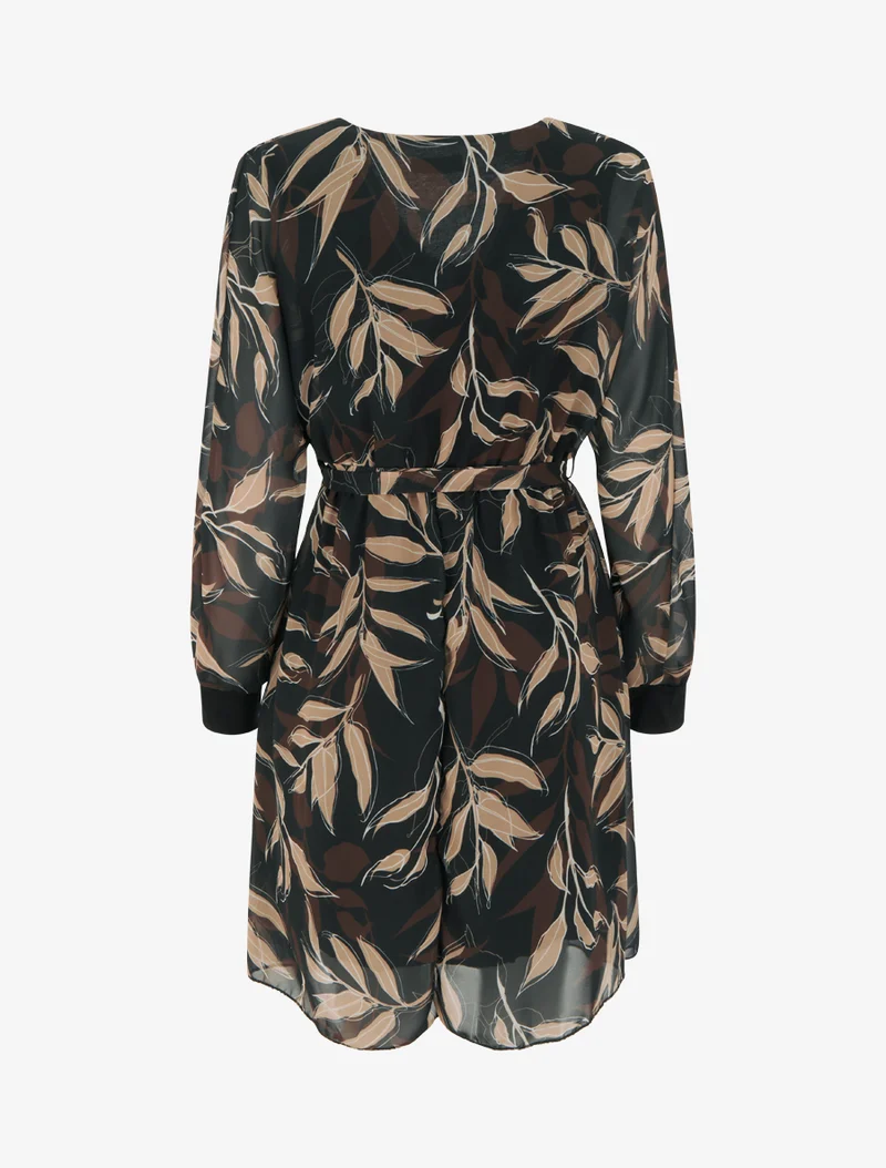 Gerades Kleid mit Blätterdruck - Schwarz