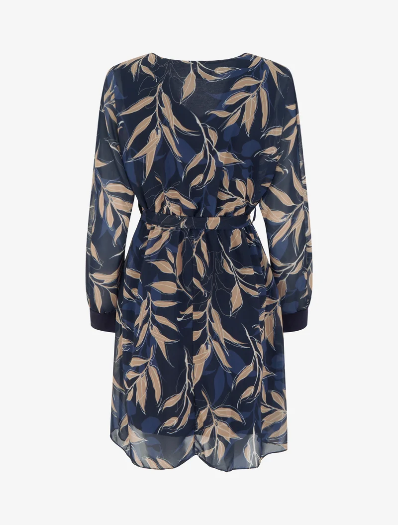 Gerades Kleid mit Blätterdruck - Marine