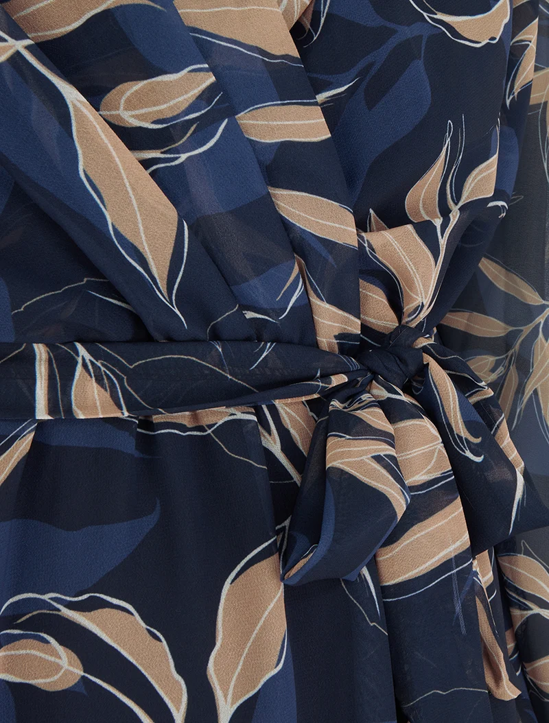 Gerades Kleid mit Blätterdruck - Marine