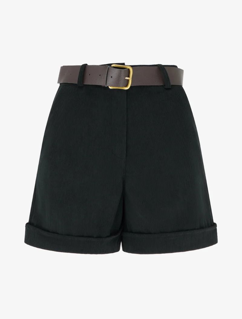 Hoch taillierte Cordshorts - Schwarz