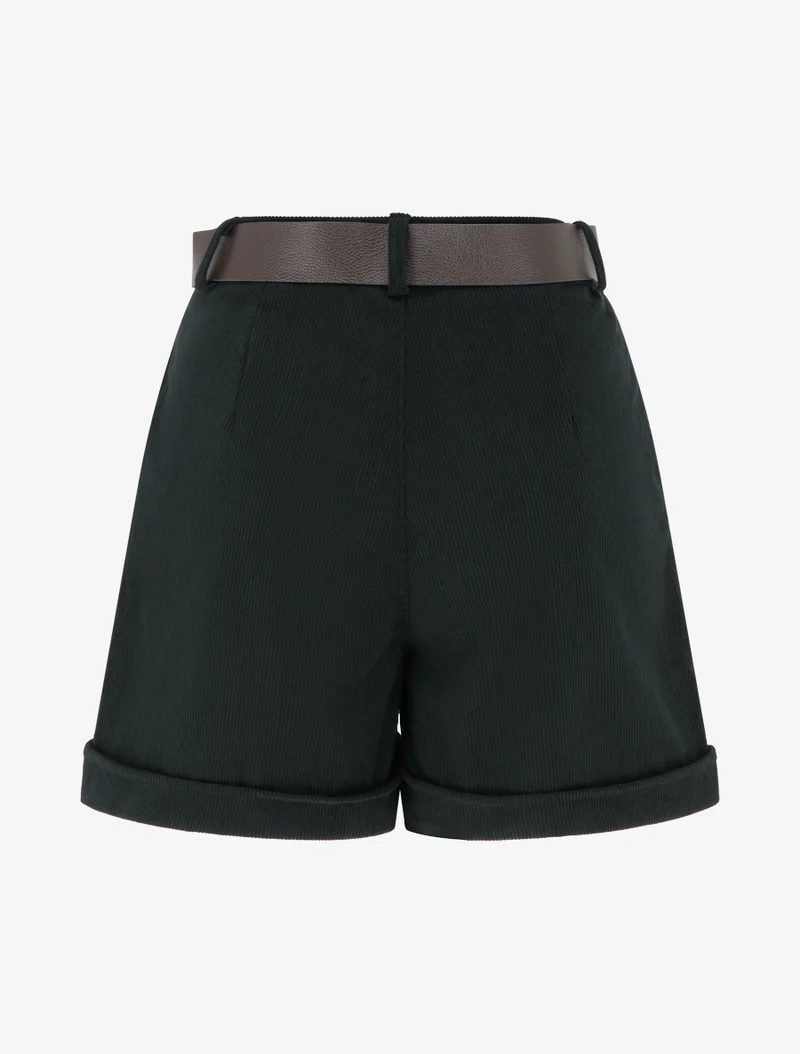 Hoch taillierte Cordshorts - Schwarz
