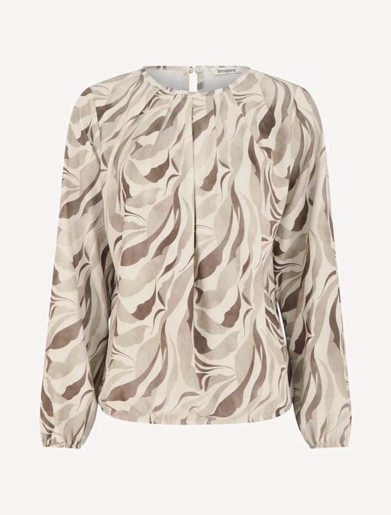 Abstrakt bedruckte Bluse mit Rundhalsausschnitt - Beige