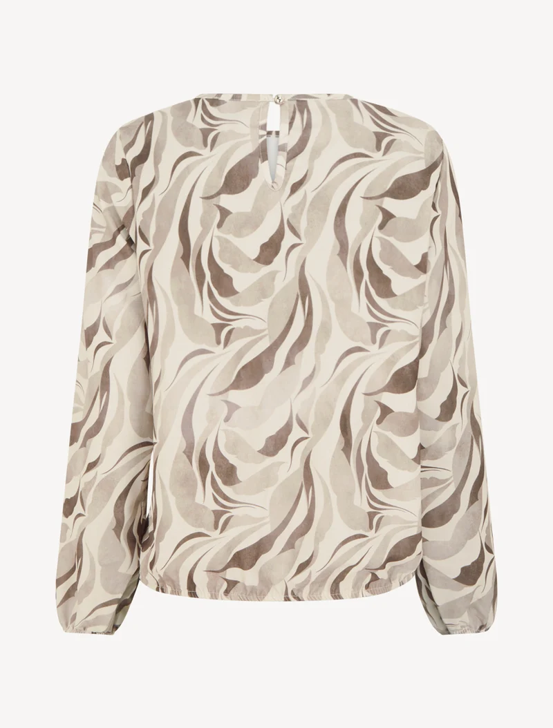 Abstrakt bedruckte Bluse mit Rundhalsausschnitt - Beige