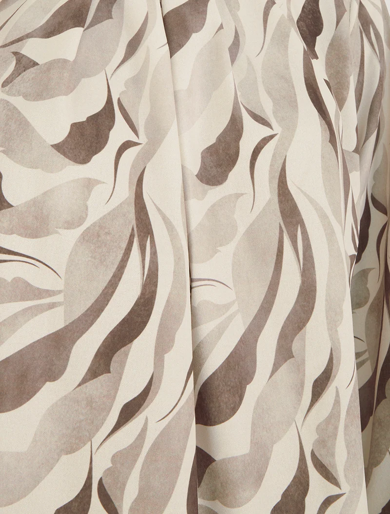 Abstrakt bedruckte Bluse mit Rundhalsausschnitt - Beige