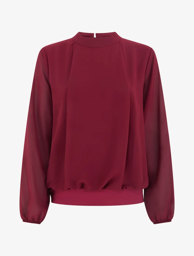 Einfarbige Bluse mit elastischen Manschetten - Bordeaux
