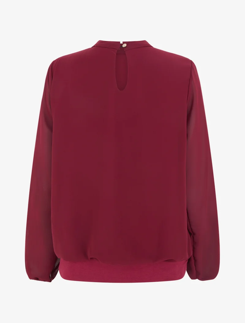 Einfarbige Bluse mit elastischen Manschetten - Bordeaux
