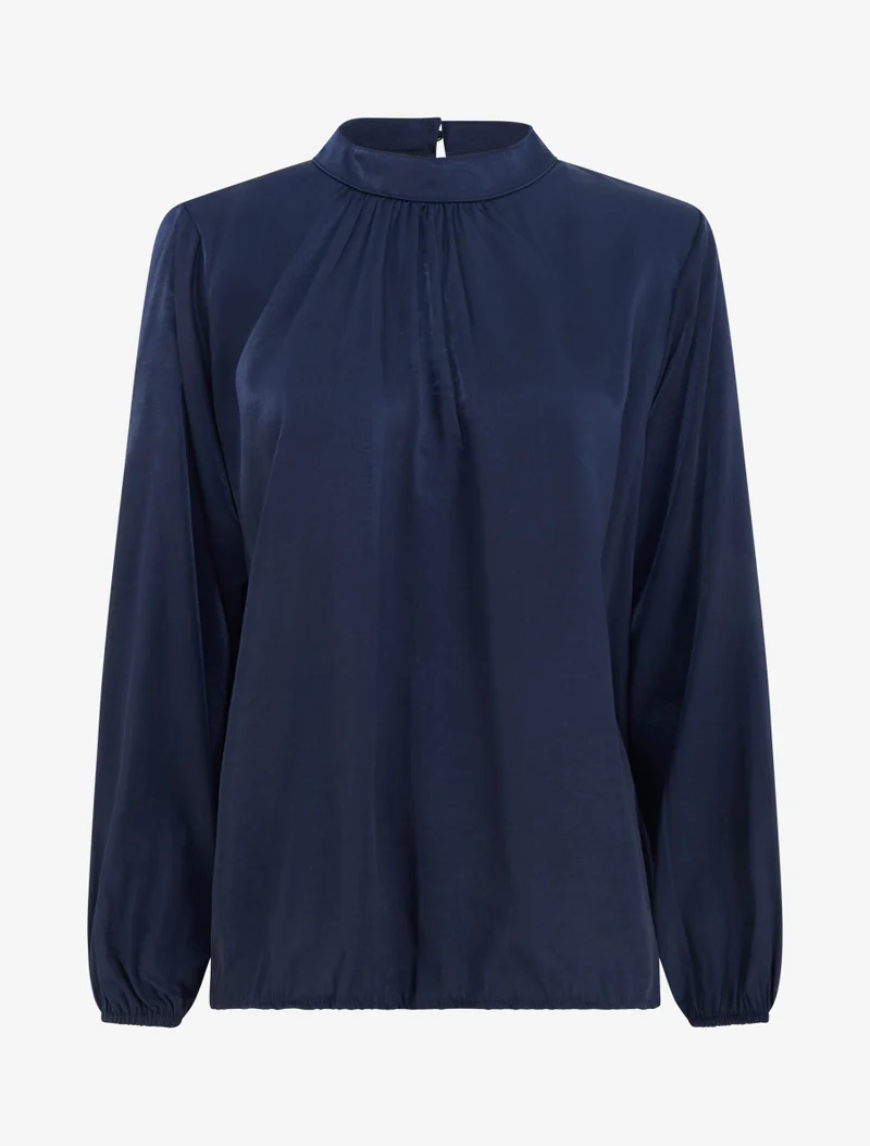 Satinbluse mit elastischen Bündchen - Marine