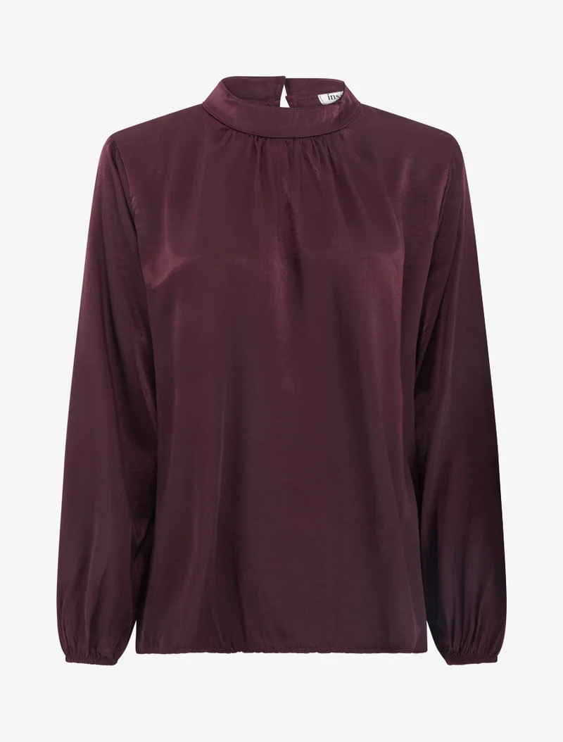 Satinbluse mit elastischen Bündchen - Pflaume
