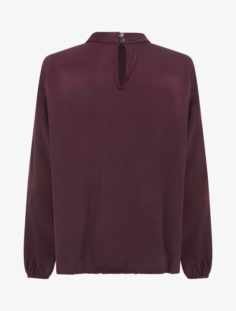 Satinbluse mit elastischen Bündchen - Pflaume