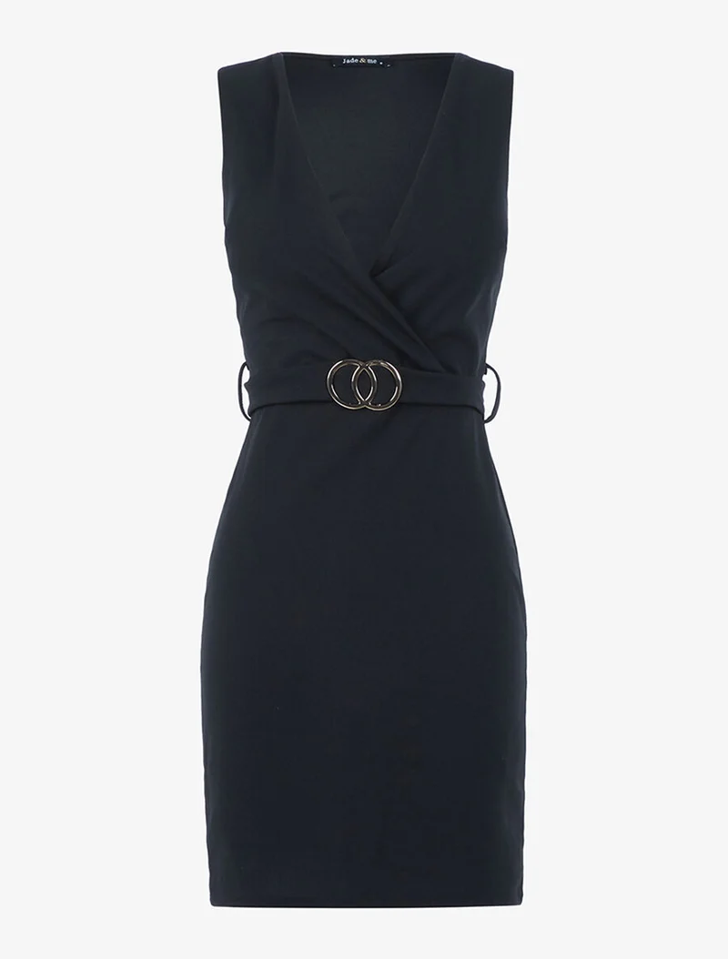Kleid mit Gürtel zum Binden am Rücken - Schwarz