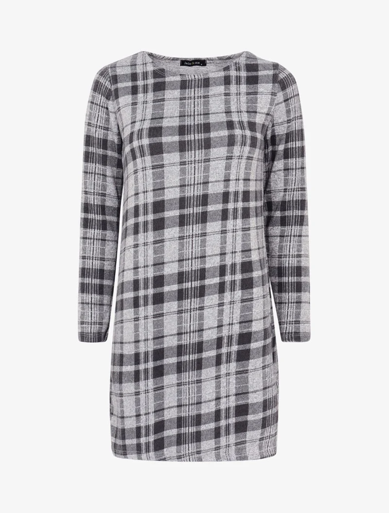 Kleid mit Tartan-Muster - Hellgrau
