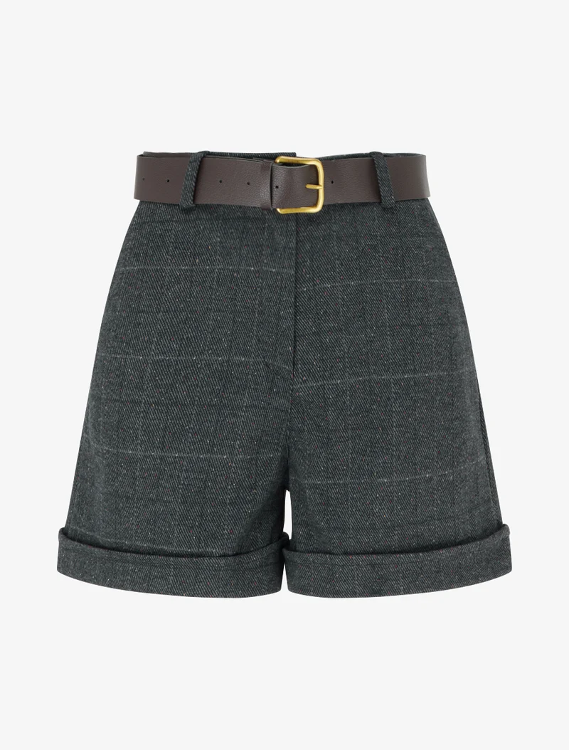 Karierte High-Waist-Shorts - Dunkelgrau