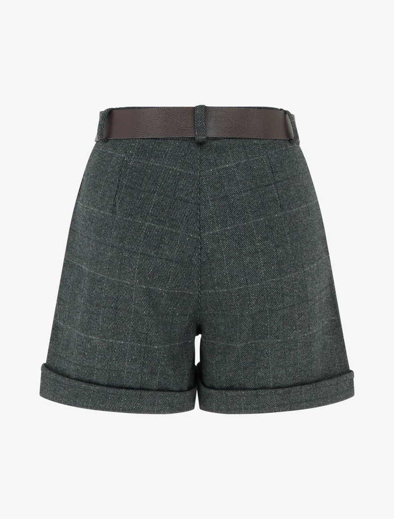 Karierte High-Waist-Shorts - Dunkelgrau