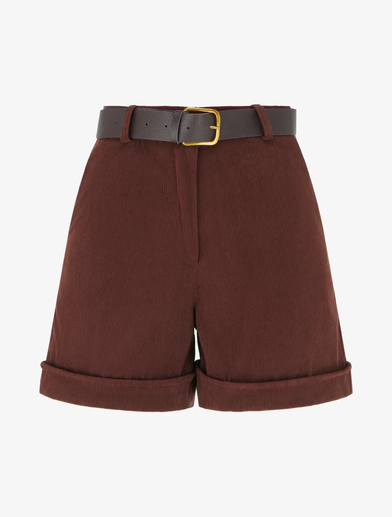 Hoch taillierte Cordshorts - Dunkel Bordeaux