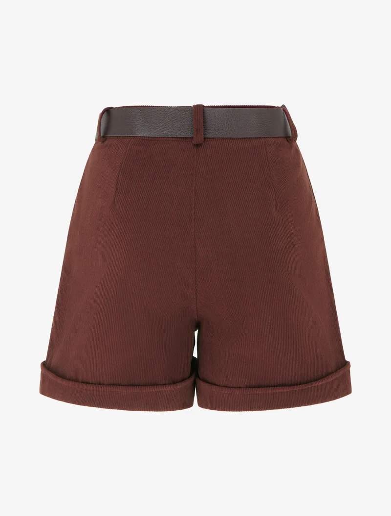 Hoch taillierte Cordshorts - Dunkel Bordeaux