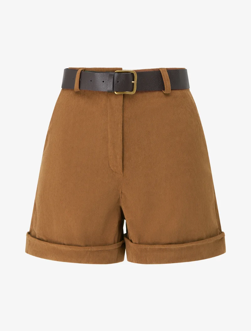 Hoch taillierte Cordshorts - Kamel