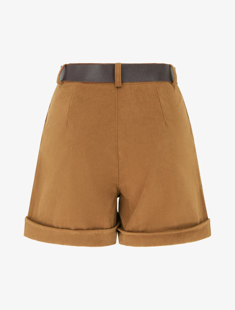 Hoch taillierte Cordshorts - Kamel