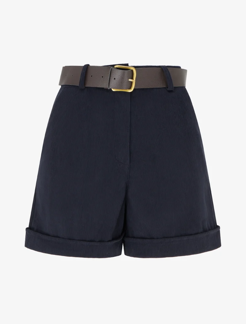 Hoch taillierte Cordshorts - Marine