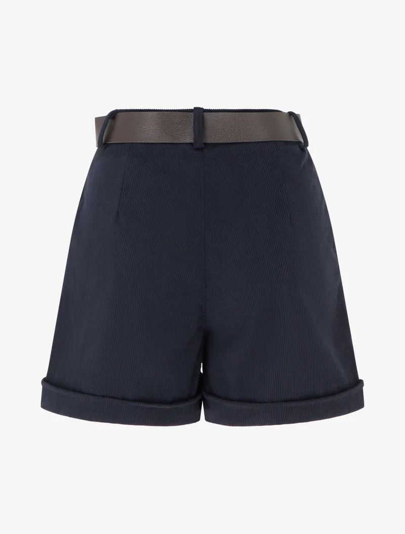 Hoch taillierte Cordshorts - Marine