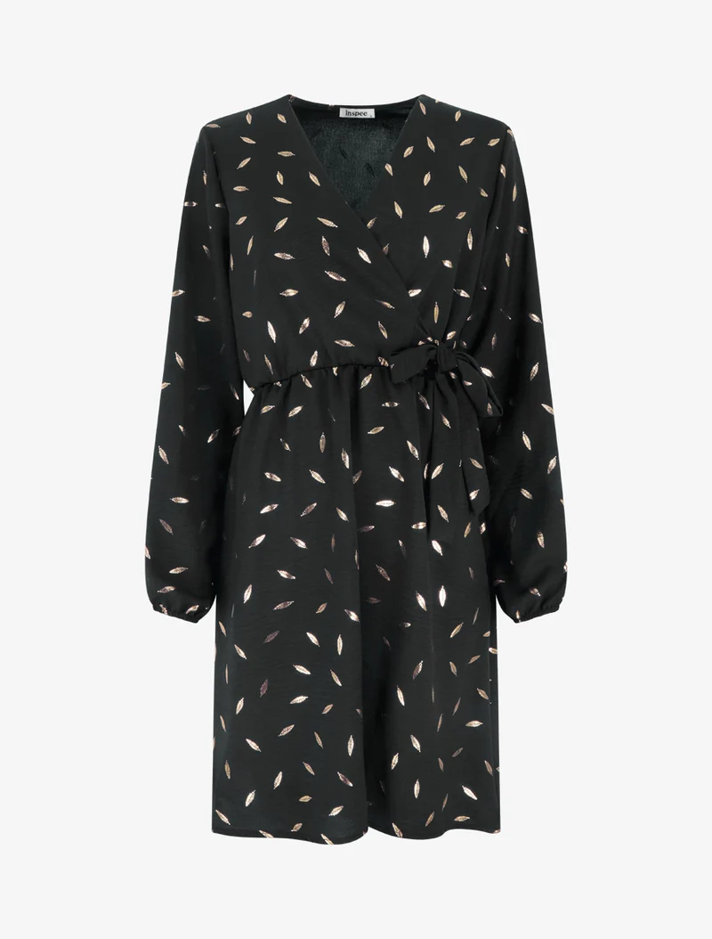 Elastisches Kleid mit schimmernden Federn - Schwarz