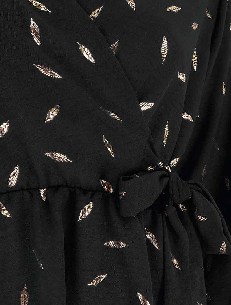 Elastisches Kleid mit schimmernden Federn - Schwarz