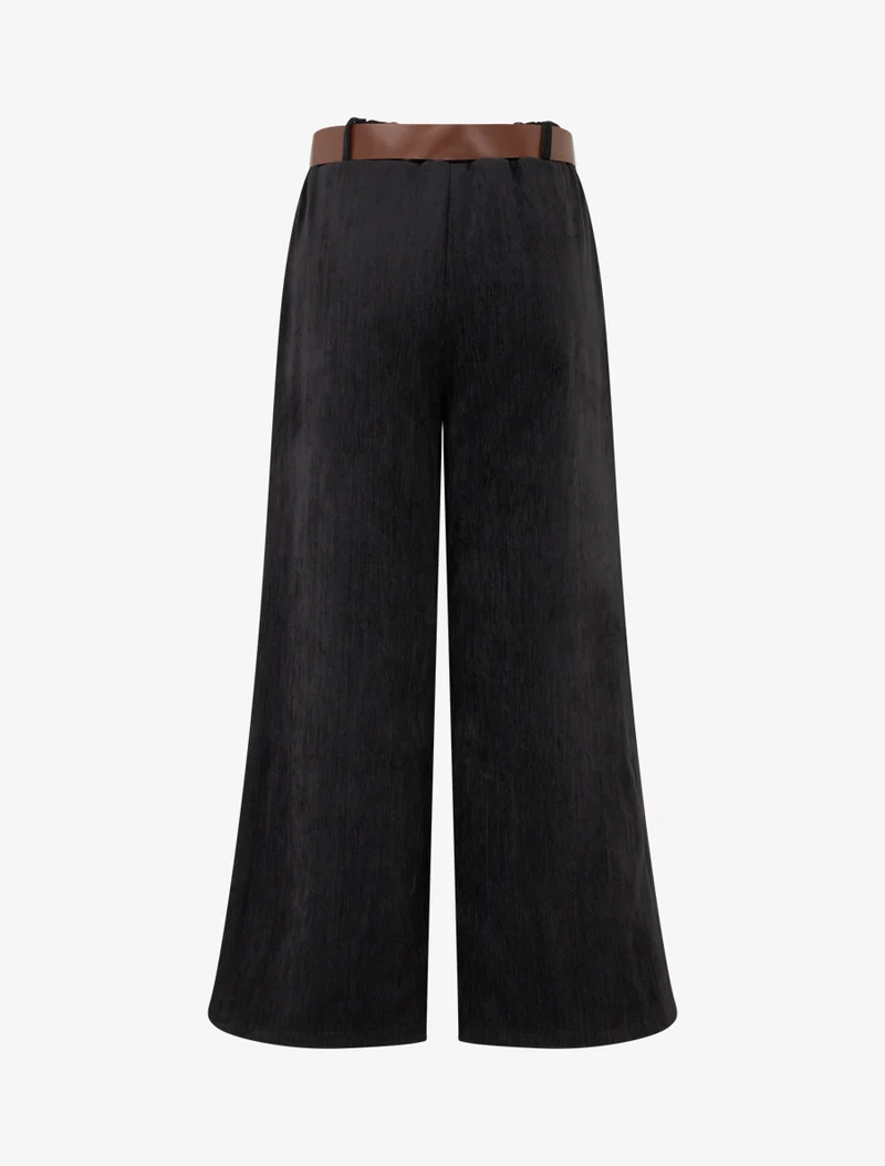 Samt-Effekt-Hose mit elastischem Bund - Schwarz