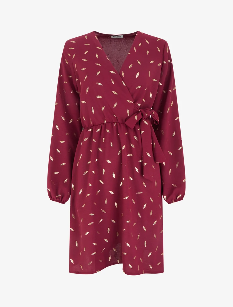 Elastisches Kleid mit schimmernden Federn - Weinrot