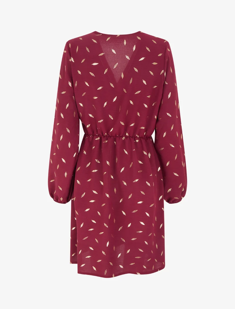 Elastisches Kleid mit schimmernden Federn - Weinrot