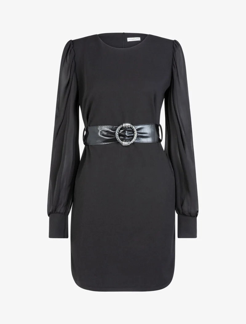 Kleid mit durchbrochenen Keulenärmeln - Schwarz