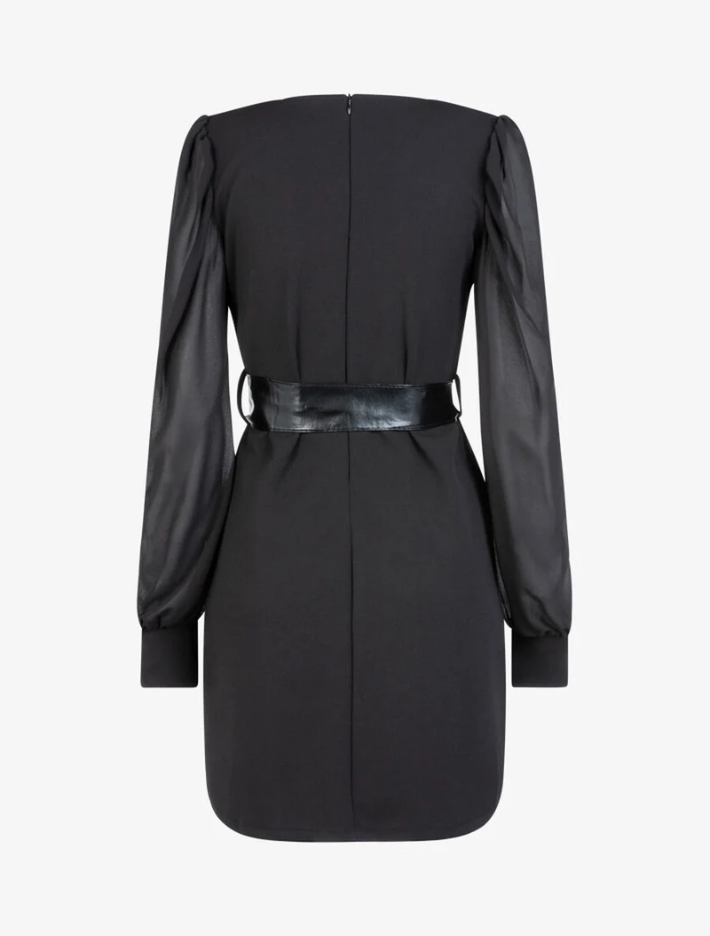 Kleid mit durchbrochenen Keulenärmeln - Schwarz