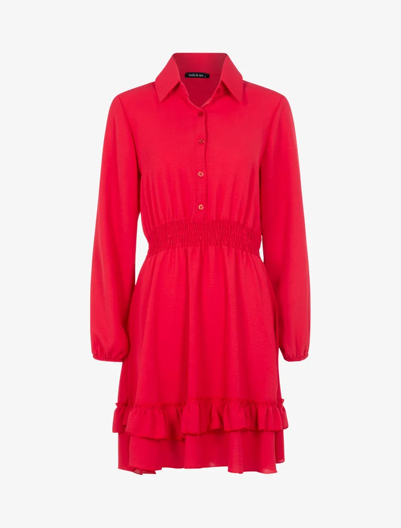 Skaterkleid mit Volantkante - Rot