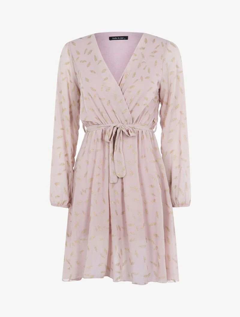 Kleid mit schimmerndem Blätterdruck - Rose