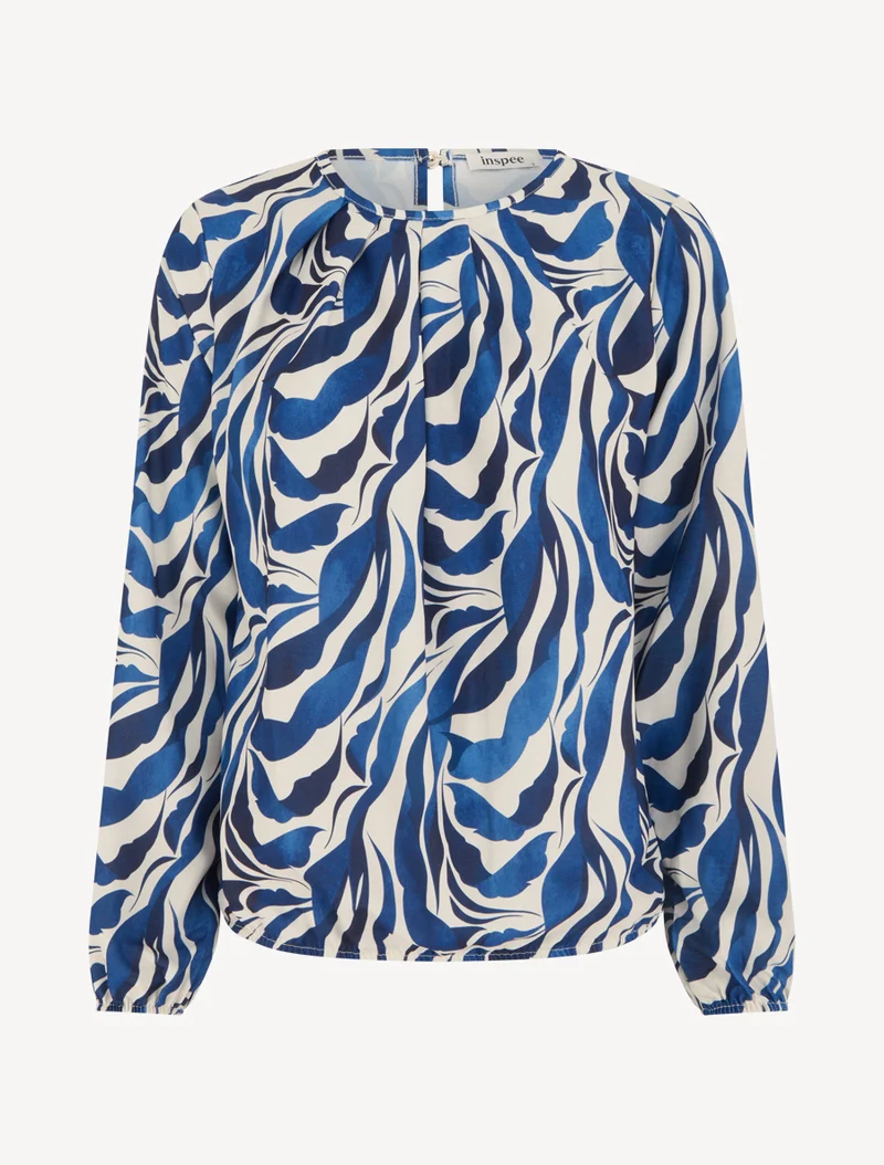 Abstrakt bedruckte Bluse mit Rundhalsausschnitt - Marine