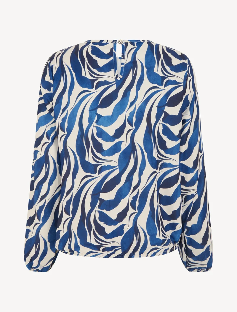 Abstrakt bedruckte Bluse mit Rundhalsausschnitt - Marine
