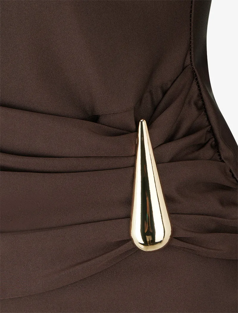 Midikleid mit Metallschmuck - Braun