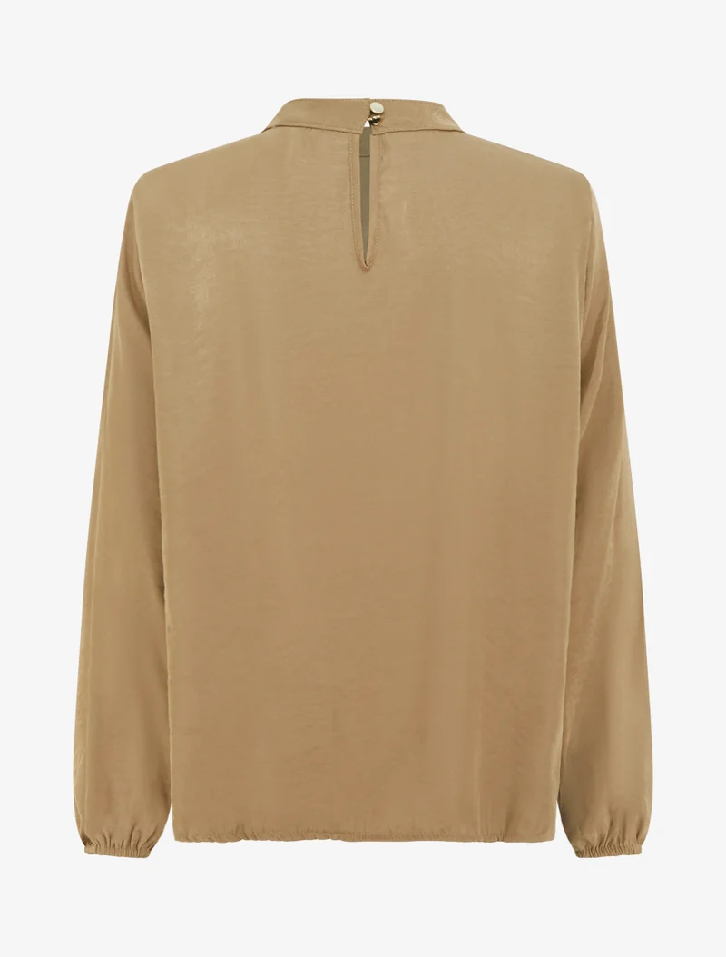 Satinbluse mit elastischen Bündchen - Kamel