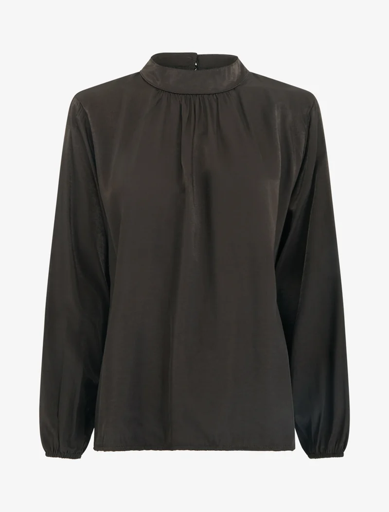 Satinbluse mit elastischen Bündchen - Braun