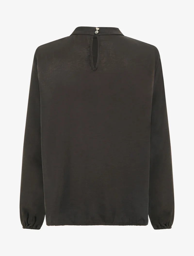 Satinbluse mit elastischen Bündchen - Braun