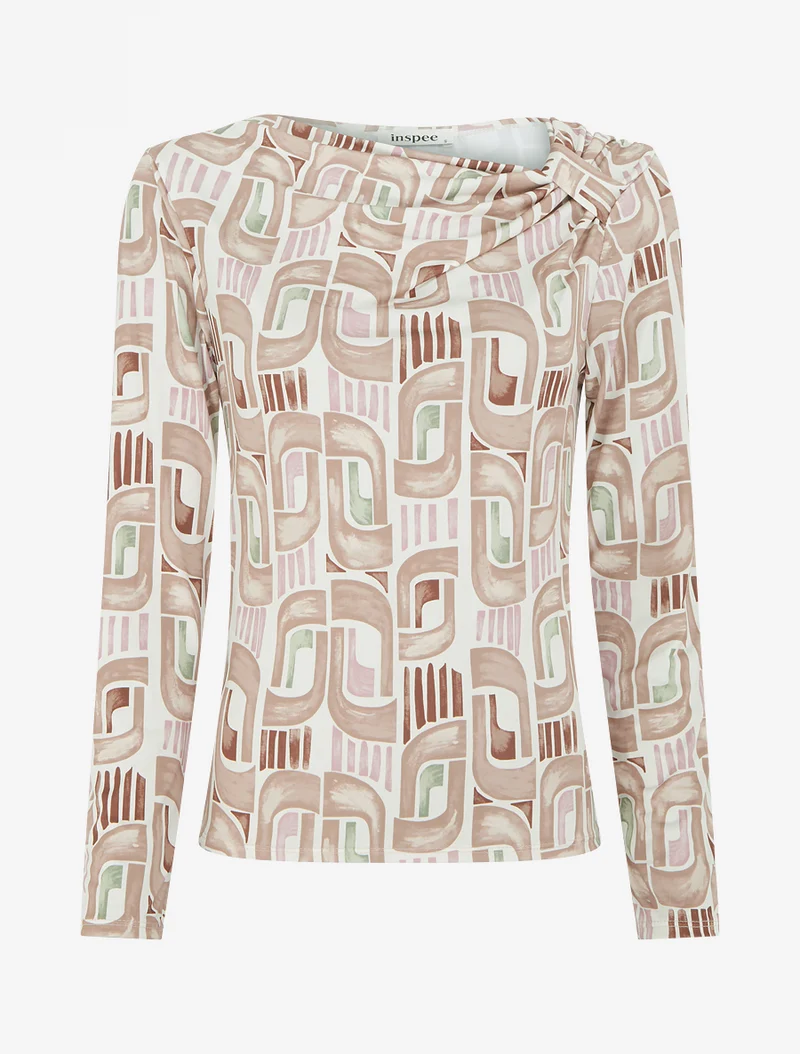 Retro bedrucktes Langarm-Top - Beige