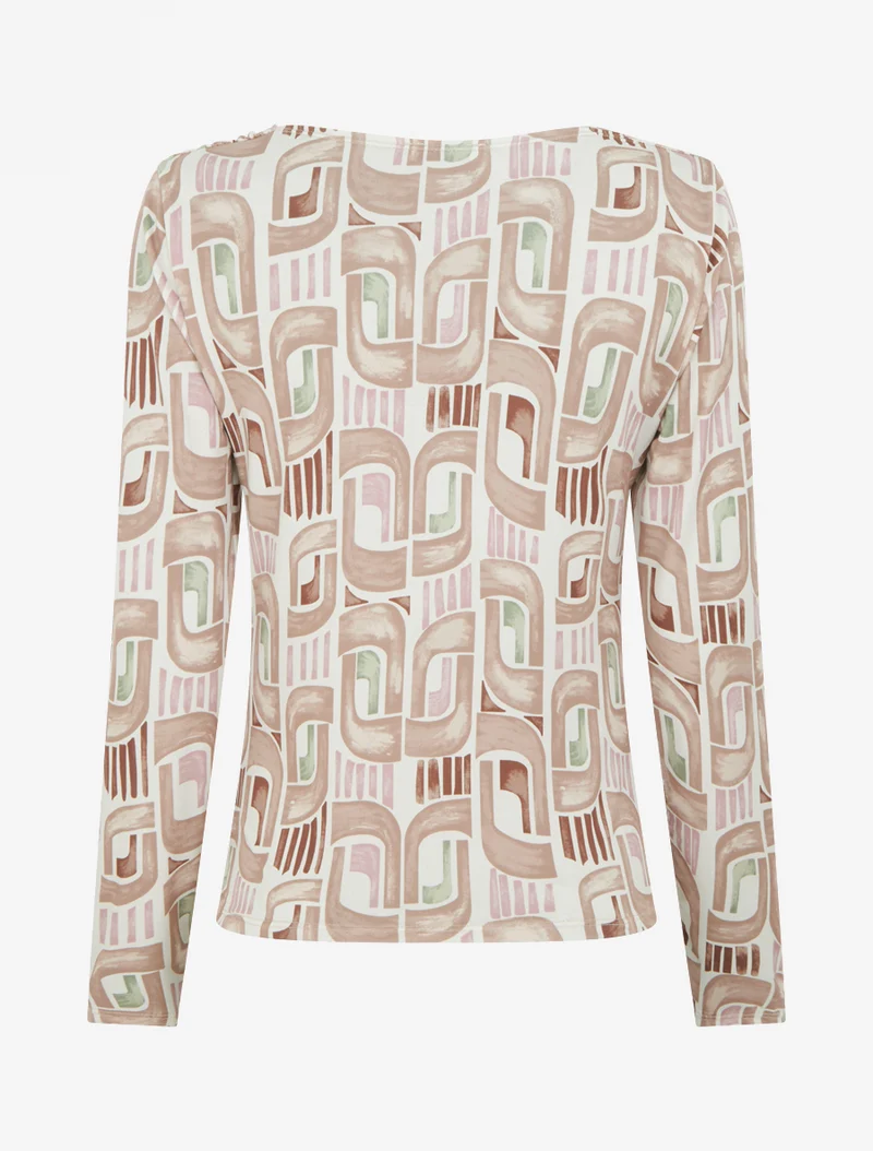 Retro bedrucktes Langarm-Top - Beige
