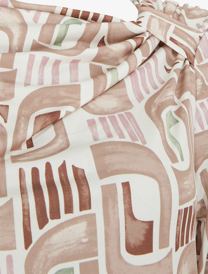Retro bedrucktes Langarm-Top - Beige