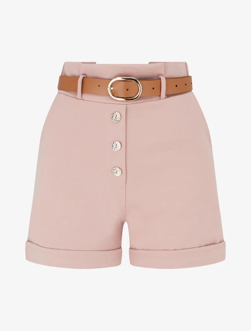 Kurze Paperbag-Shorts mit dekorativen Knöpfen - Altrosa