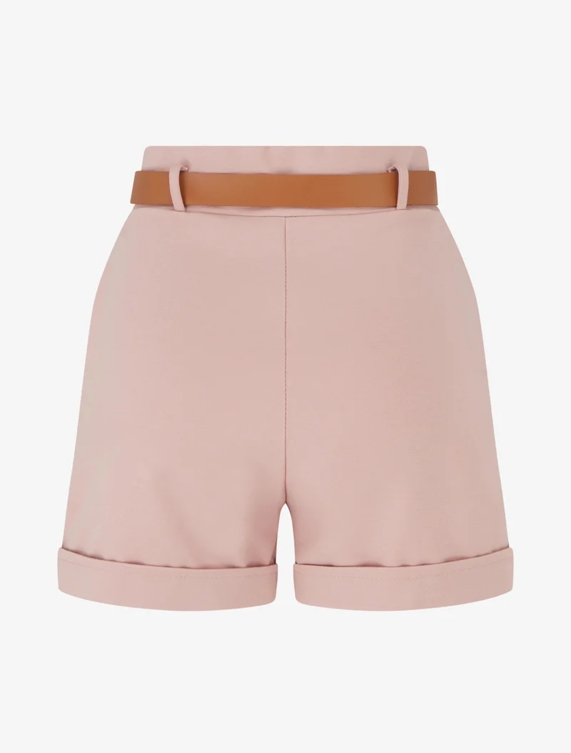 Kurze Paperbag-Shorts mit dekorativen Knöpfen - Altrosa