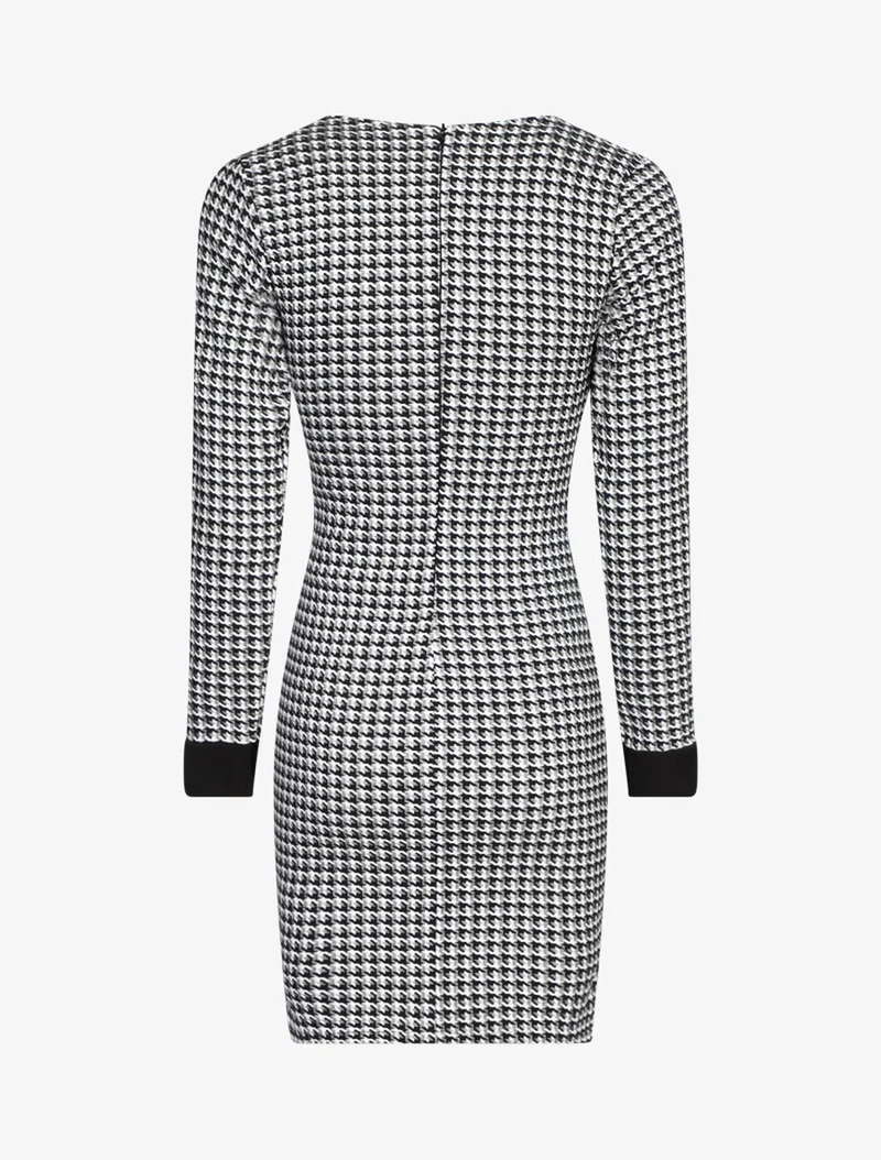Elegantes Kleid mit Hahnentrittmuster - Schwarz