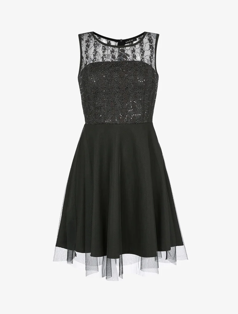 Ärmelloses Kleid aus Netzstoff und Pailletten - Schwarz