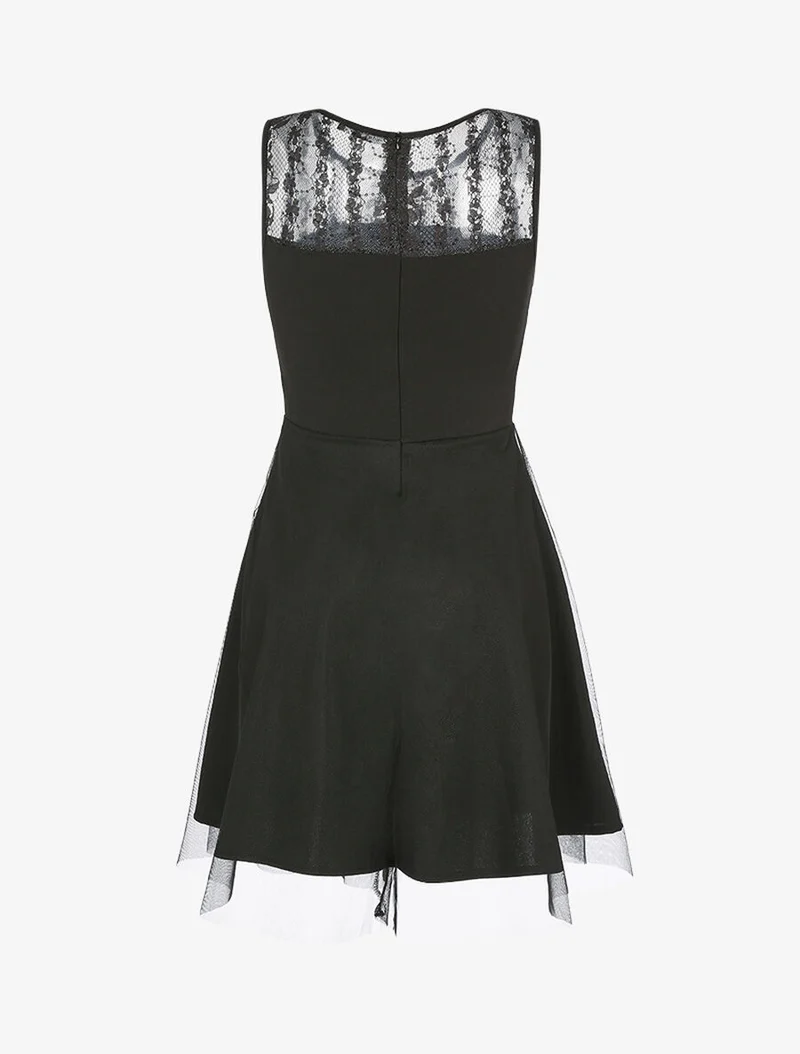 Ärmelloses Kleid aus Netzstoff und Pailletten - Schwarz