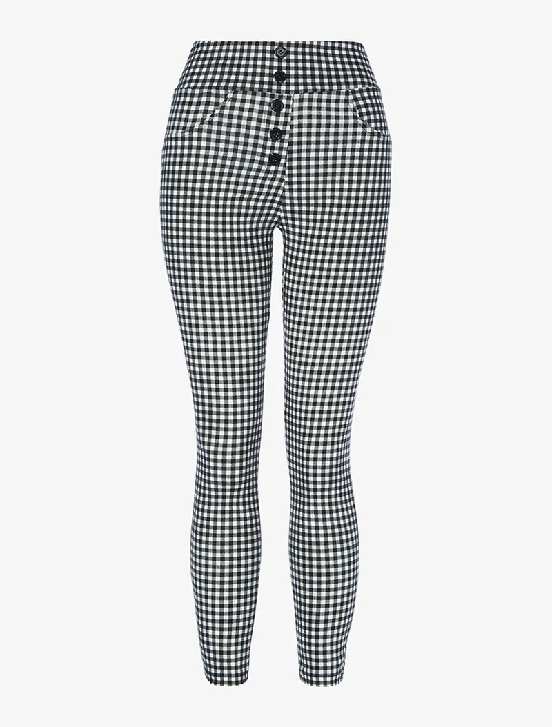 Hoch taillierte Vichy-Leggings - Schwarz