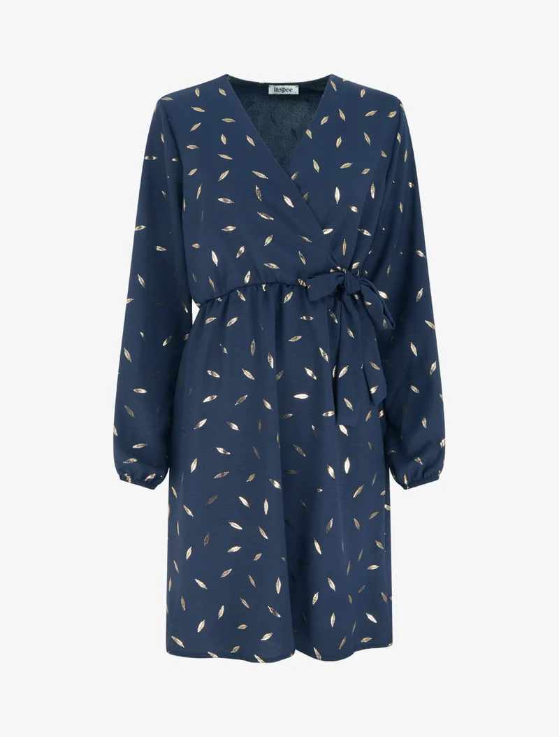 Elastisches Kleid mit schimmernden Federn - Marine